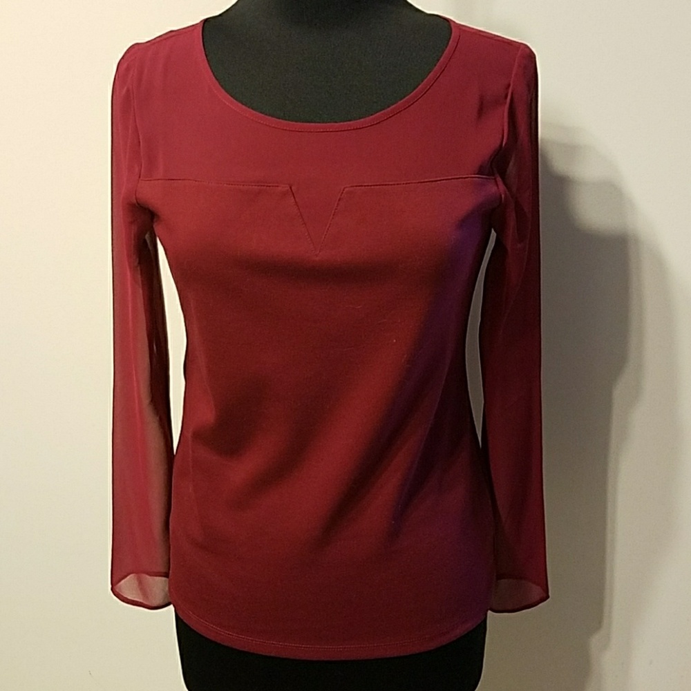 Ann Taylor Burgundy Top with Sheer Arms